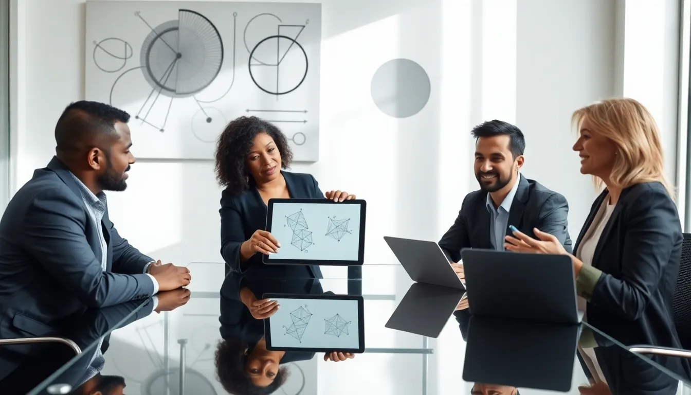 Professionals discussing the significance of the number 18446631309 in a modern office.